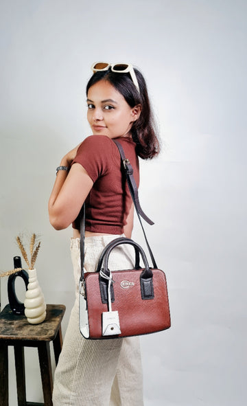 Isana Handbag-Tan&White